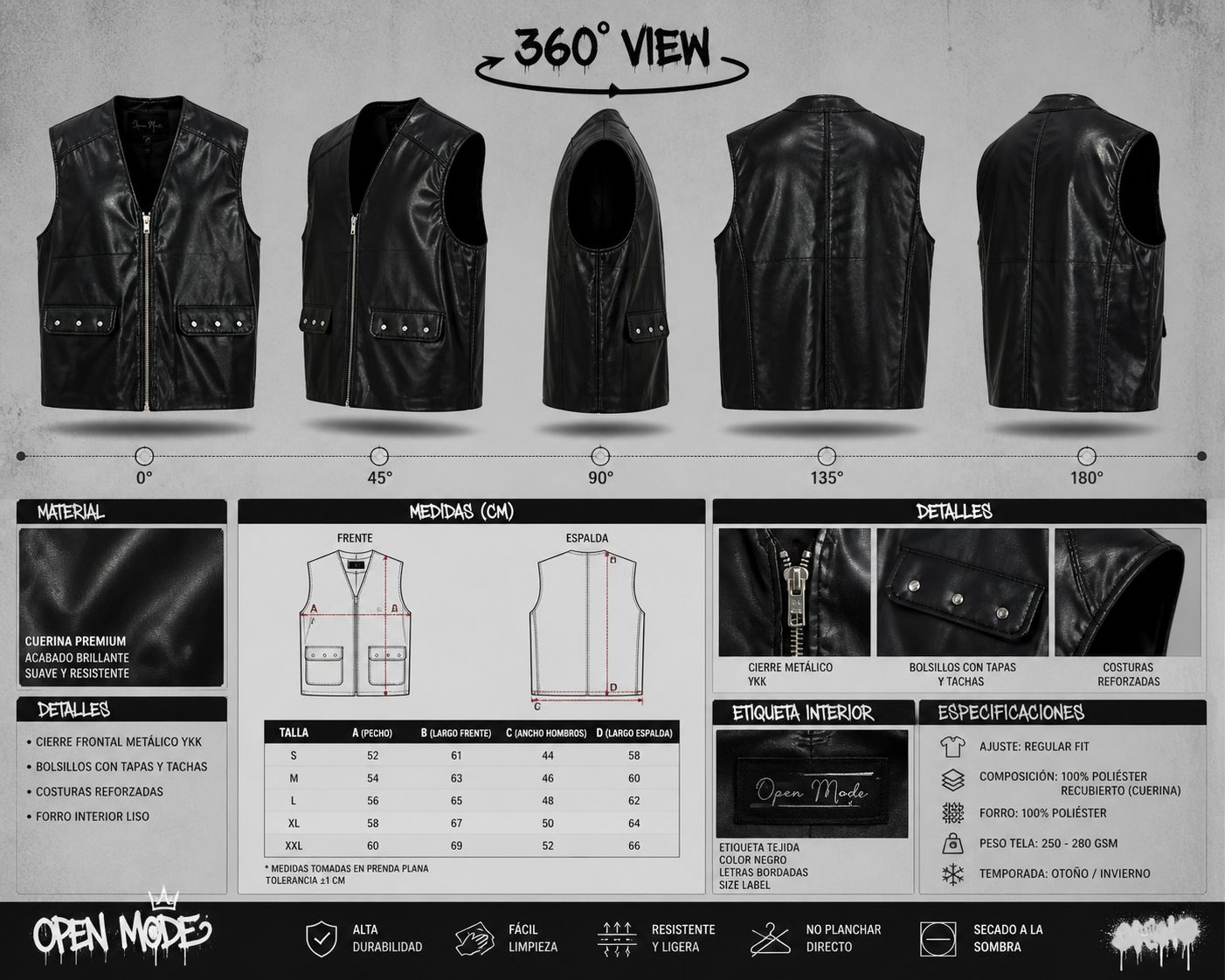 CHAQUETA DE VINIL PARA HOMBRES OPEN MODE